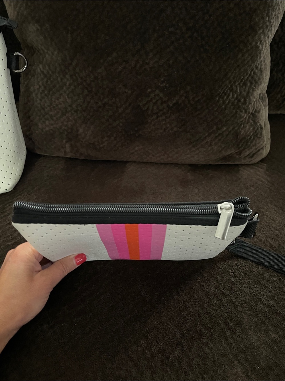 White/Hot Pink/Orange Stripe Neoprene Bag - Picture 15 of 15
